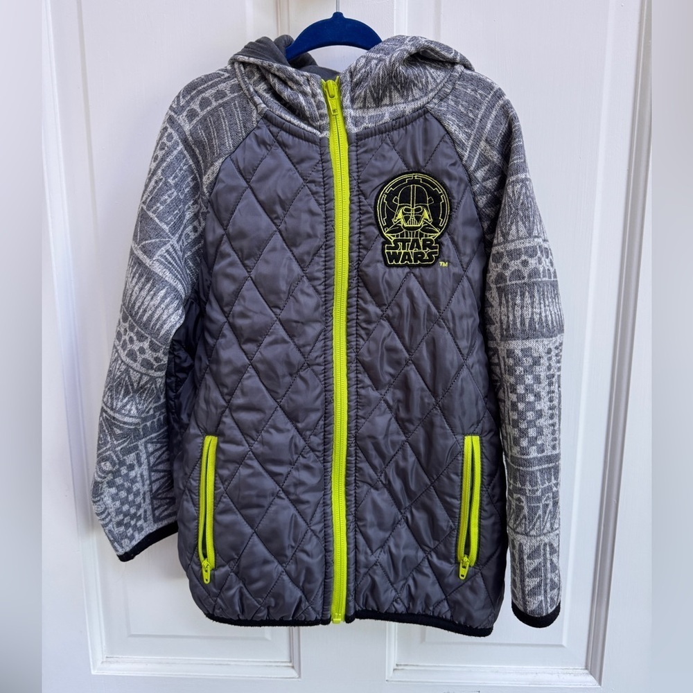 Star Wars Darth Vader Boys Size 6 Lightweight Gray Jacket with Neon Yellow Logo